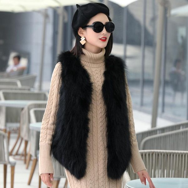 

women's fur & faux real vest women clothes 2021 autumn winter jacket raccoon sleeveless coat female korean jackets my3509 s, Black