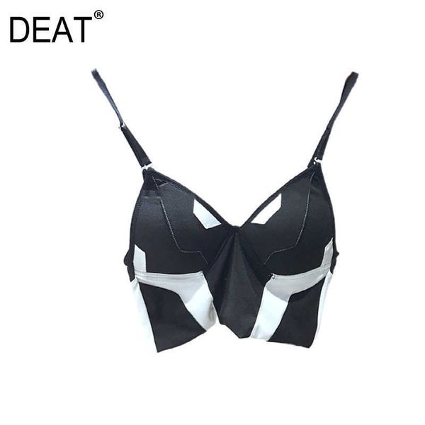 

[deat] women tank splicing v-neck sleeveless sling temperament personality fashion summer 13d069 210527, White