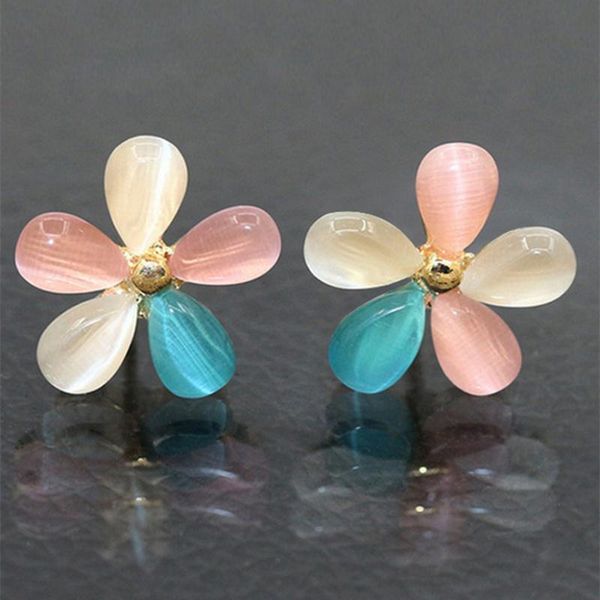 

stud personality earring for women opal five petal flower earrings jewelry 2021, Golden;silver