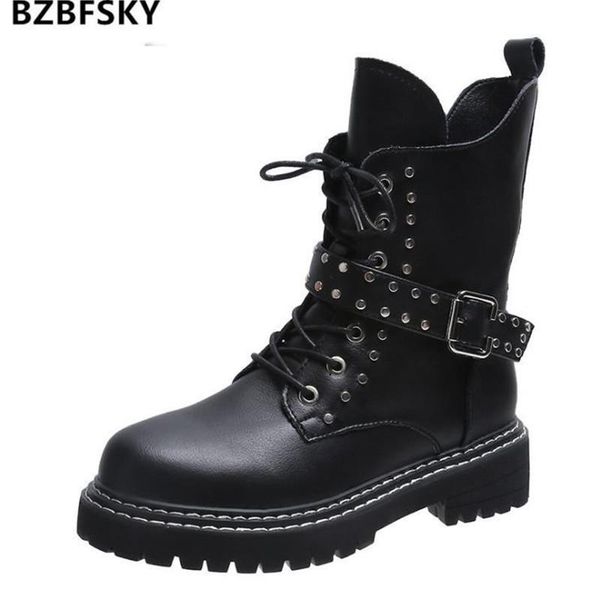 

boots 2021 winter british style women side zipper shallow anti-skid botas mujer fashion short tube thick heel leather, Black