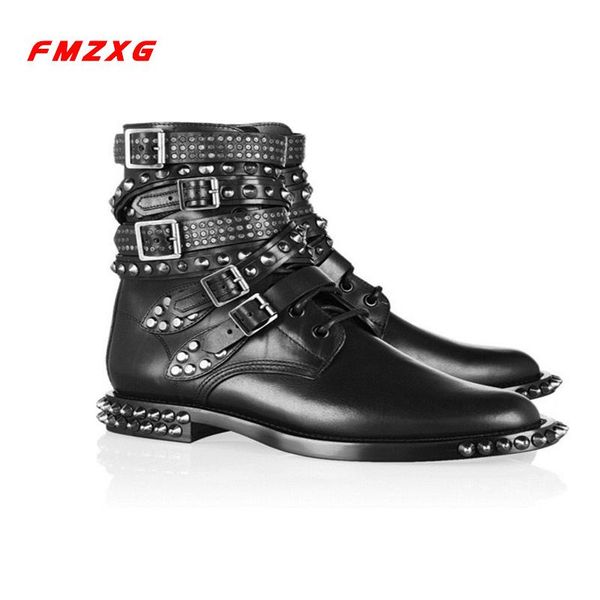 

boots womens motorcycle biker shoes leather women bordered rivets soft winter fashion flat snow, Black