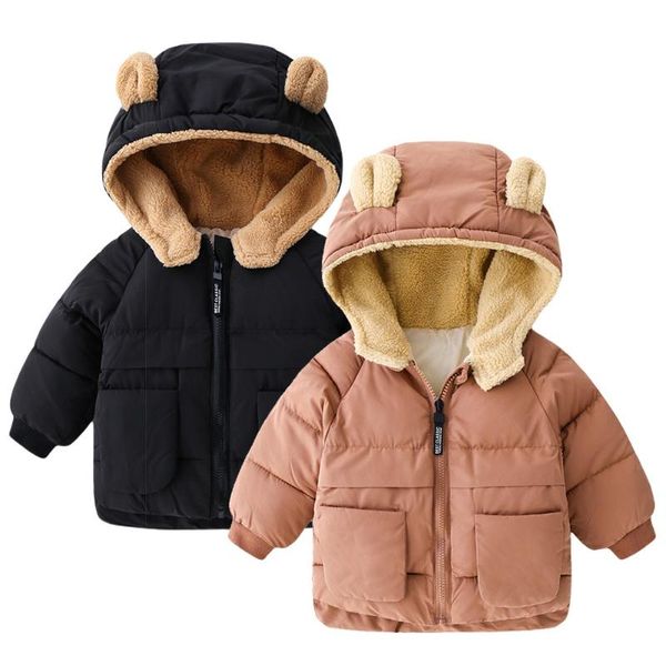 

down coat boys girls winter toddler kids thicken fleece padded jacket parkas overcoat zipper cartoon bear hoodd outerwear 1-7t, Blue;gray