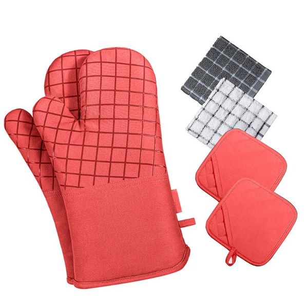 

oven mitts elenxs microwave silicone kitchen gloves pot holder set cotton heat resistant bbq for cooking barbecue mittens