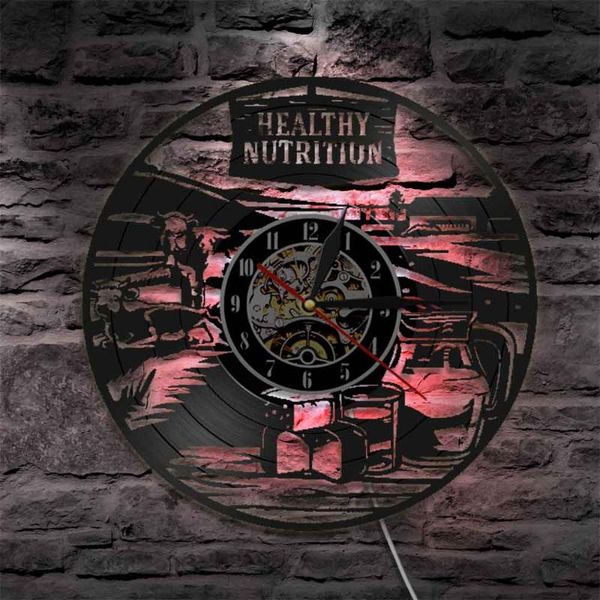 

wall clocks healthy nutrition farmhouse clock dairy farming cow cattle record fresh farm milk sign vintage watch
