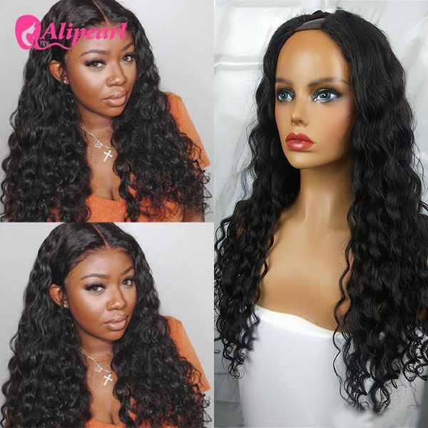 

part wig loose deep wave brazilian human hair for black women 180 250 density remy glueless u shape alipearl1, Black;brown