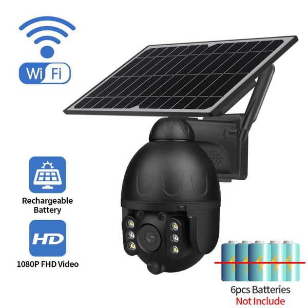 

solar camera outdoor 1080p wireless black detachable 9w panel battery ptz cam smart security monitor ip cameras