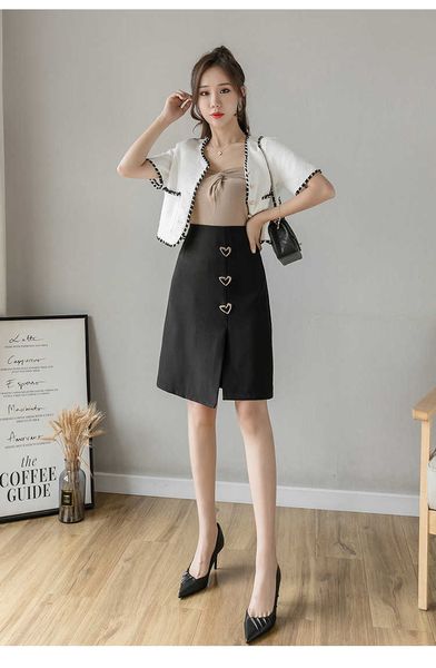 

skirt 2021 irregular summer women's dress high waist hip medium length a-line one step, Black