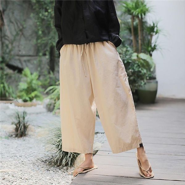 

wide leg belt cotton womens capris linen solid color vintage trouser pockets summer casual, Black;white