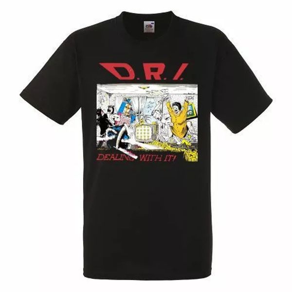 

d.r.i. dealing with it black mens t-shirt men rock band tee shirt, White;black