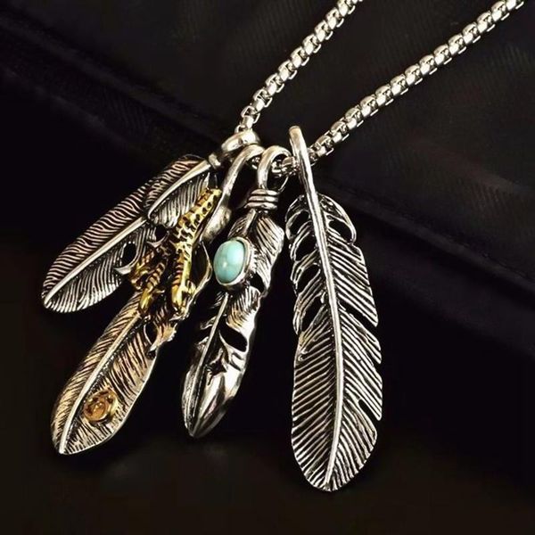 

pendant necklaces vintage punk long necklace men eagle claw feather male colar leaf hiphop boho jewelry beach collier boyfriends, Silver