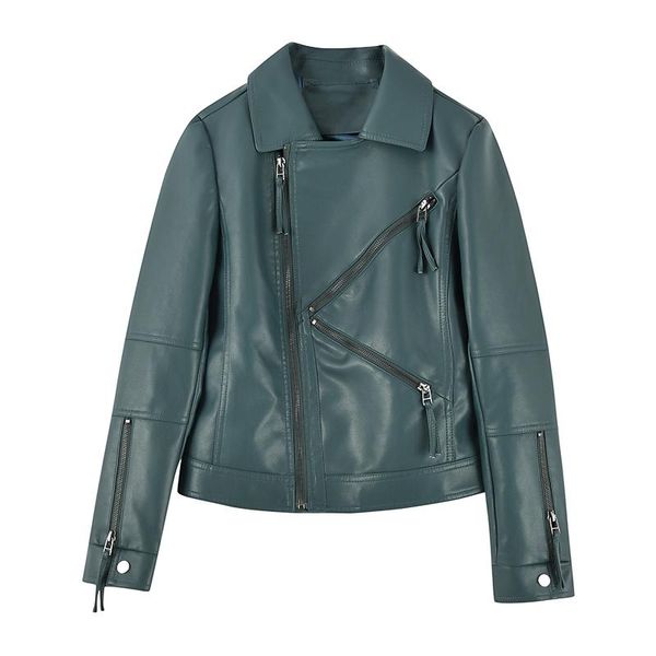 

women's leather & faux ailegogo streetwear female turndown collar zipper pu jackets autumn women moto biker lather coat black outwear