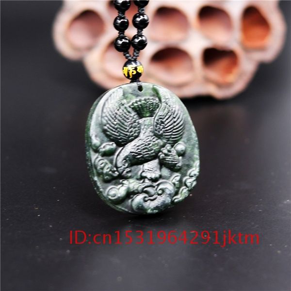 

necklace gifts jewelry carved accessories black natural chinese for charm amulet pendant eagle men jade obsidian green, Slivery;golden