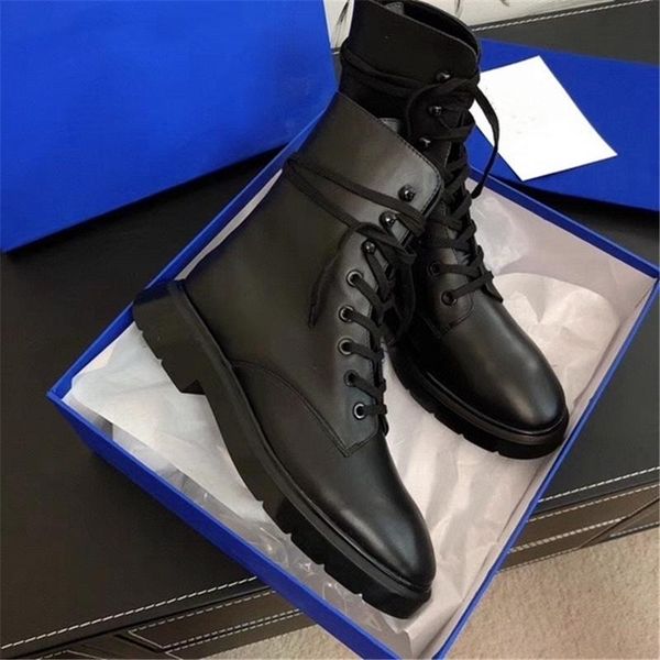 

boots ladies ankle luxury designer brand genuine leather lace-up woman shoes low heel female fashion 2021, Black