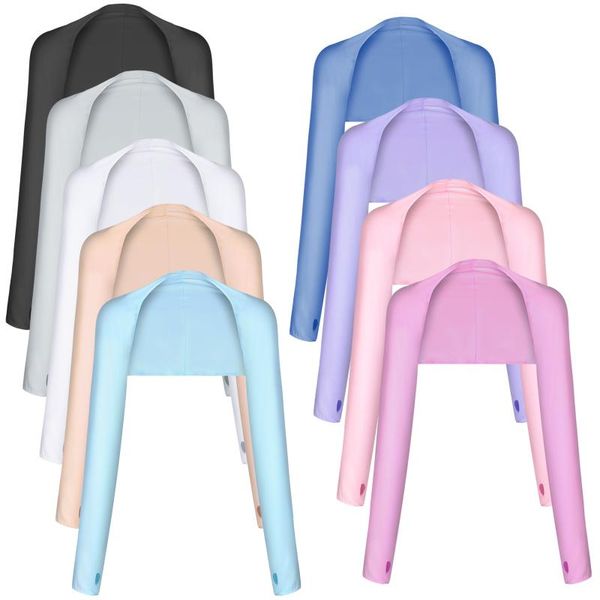 

elbow & knee pads cooling shawl arm sleeves sun protection for women with finger hole, Black;gray