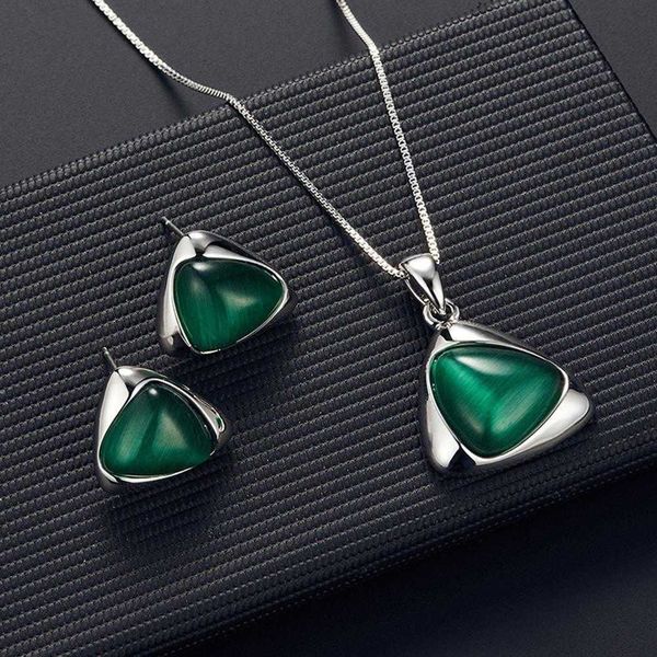 

jewelry sets luxury designer bracelet women faux triangular pendant necklace ear stud earrings set, Black