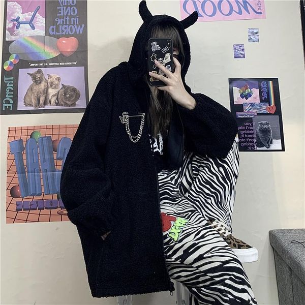 

women's hoodies & sweatshirts autumn winter women harajuku punk gothic girls black devil horn sweatshirt japanese loose long sleeve plu