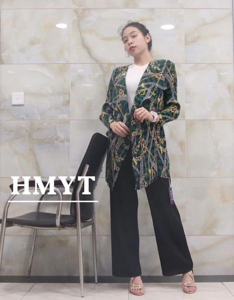 

women's jackets selling miyake folds three quarter sleeve retro print turn-down collar open stitch coat in stock, Black;brown