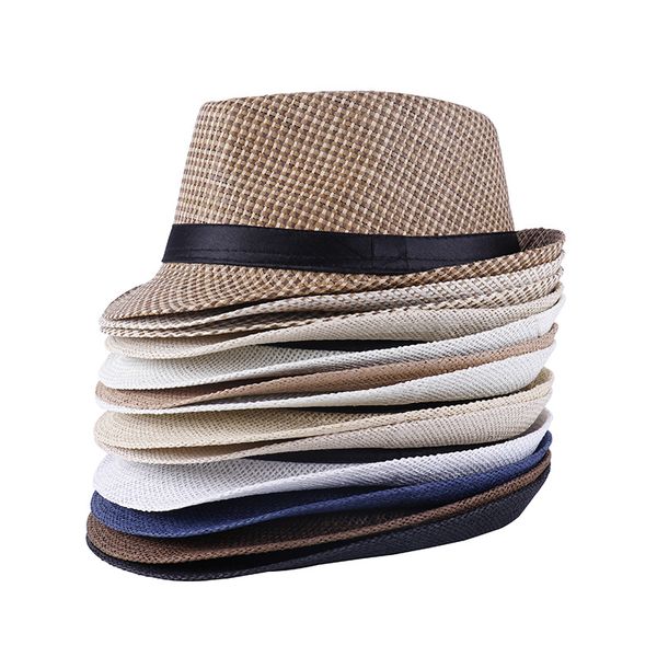 

jazz straw hat spring summer retro men's hats fedoras panama plaid hat bowler hats classic version chapeau jazz hats, Blue;gray