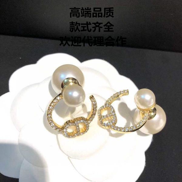 

70% off outlet online family letter semicircle full diamond pearl earrings, Golden