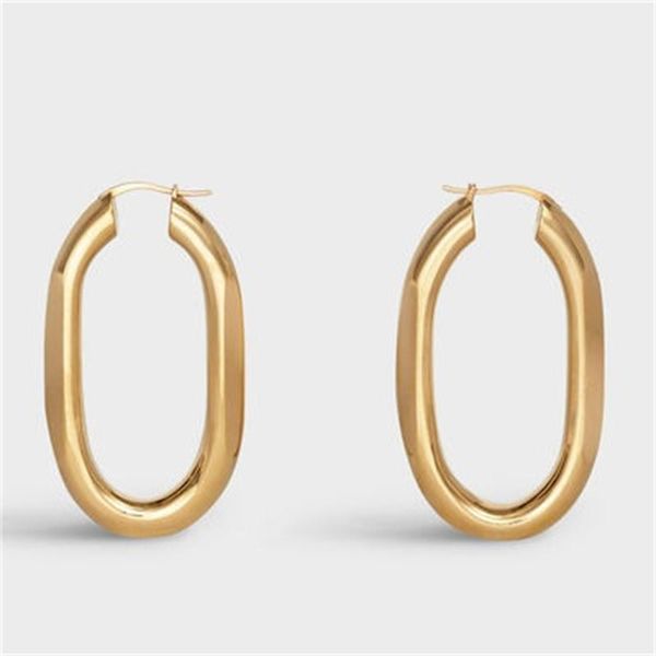 

hoop & huggie ins fashion brass oval earring with s925 ear pin no zircon design 3cm 4cm brand jewerly for women party wedding, Golden;silver