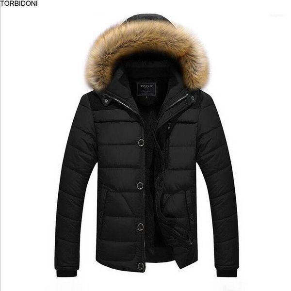 

men's down & parkas casual winter jacket coat men plus size slim hooded wadded outwear warm cotton padded parka jacket, Black