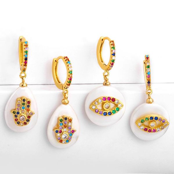 

dangle & chandelier imitation pearl earrings for women devil's eyes micro-set colored zircon ear rings round geometric jewelry boho who, Silver