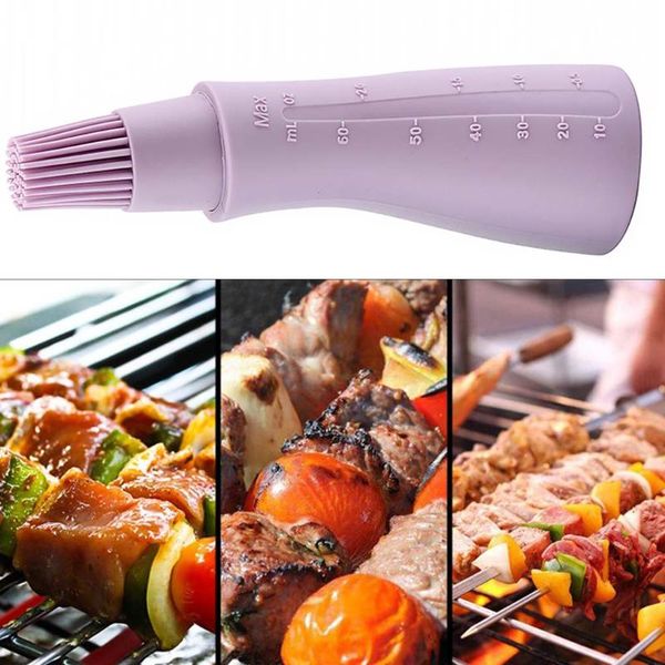 

tools & accessories non-transparent silicone baking brush with crooked oil bottle heat resistant basting scales
