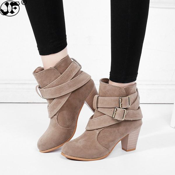 

boots size 35-43 autumn winter women casual ladies shoes suede leather ankle high heeled zipper snow boot huj, Black