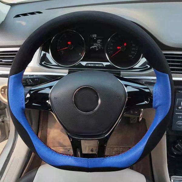 

steering wheel covers suede black blue stitched cover