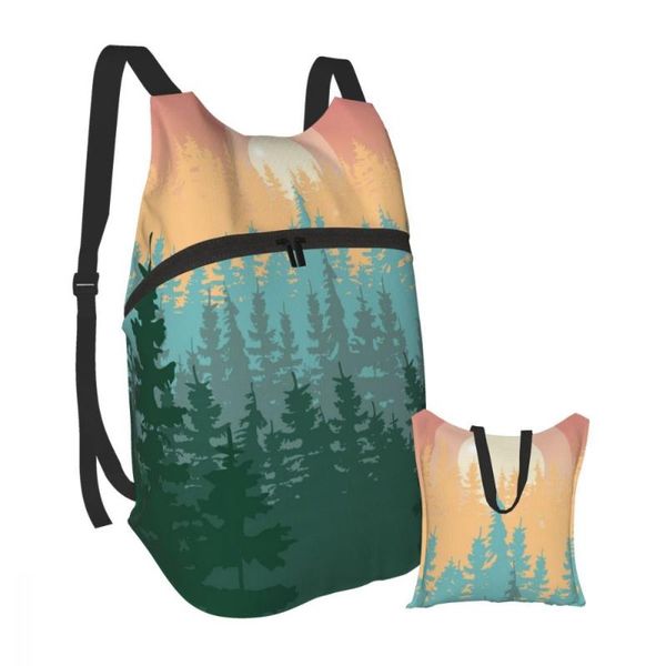 

backpack waterproof folding travel trekking bag s mountains landscape with pine forestsport foldable storage bags