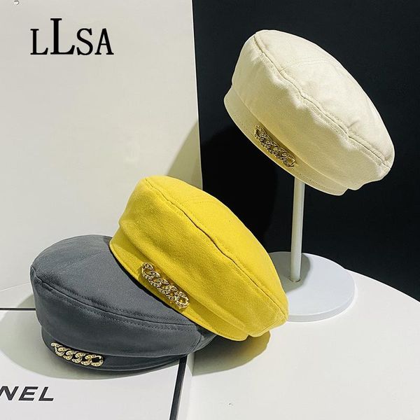 

berets japanese rhinestone chain for women korean simplicity brand painter hat designer flat cap luxury woman fashion, Blue;gray