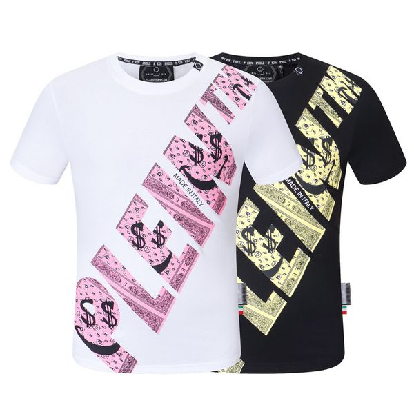 

tide brand fashion two-color t shirt summer pp men's short-sleeved skull drill cotton t-shirt, White;black