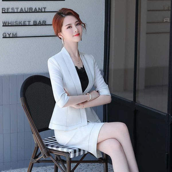 Professioneller Damenanzug, kleiner Rock, Business-Damen, eleganter All-Match-Blazer, weißer Kragen 210527