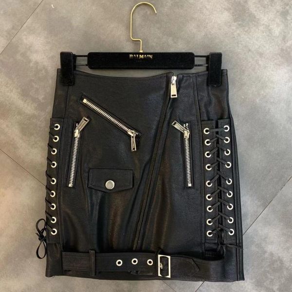 

skirts 2021 side woven rope zipper pocket locomotive models high waist half skirt female, Black