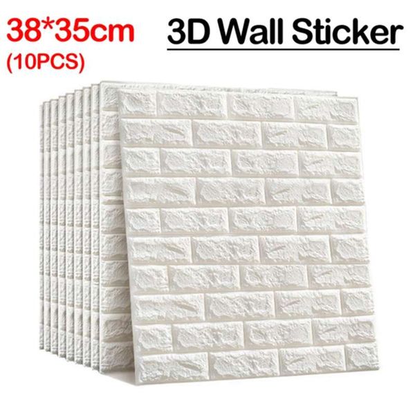 10 pcs 3d espuma adesivos de parede auto-adesivo Telha impermeável painel de espuma de espuma de sala de visitas proteção fundo bebê papel de parede 38 * 35 cm 210929