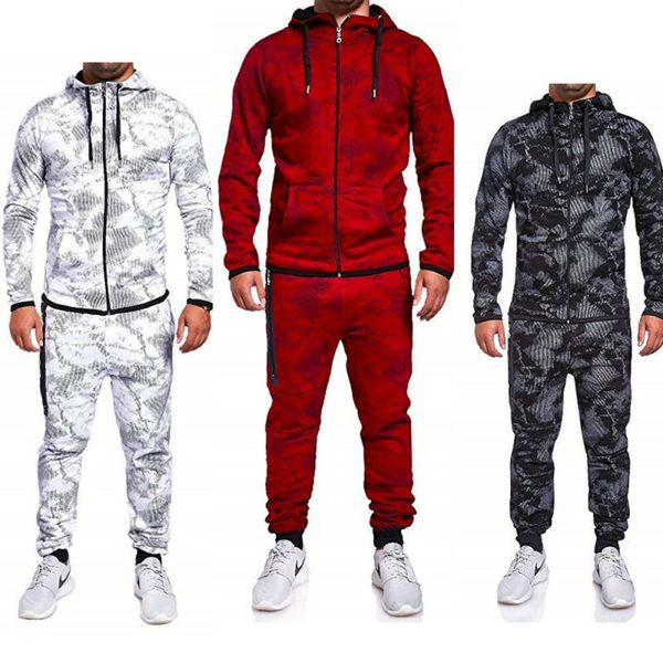 

men's tracksuits autumn winter mens casual tracksuit set long sleeve hoodie sweatshirt slim fit sweatpants joggers white red black k6dg, Gray