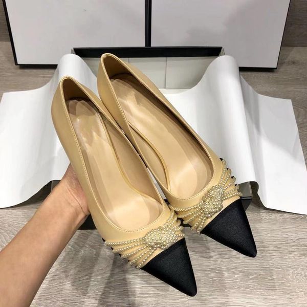 

dress shoes 2021 women genuine leather gladiator pearls patchwork pumps pointed toe slip on ladies high heels female party, Black