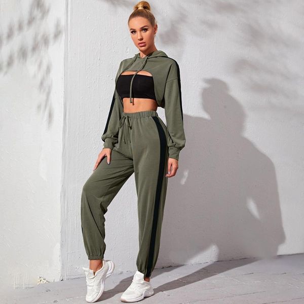 

yoga outfit women 2 piece tracksuit set crop high waist leggings pants sweatsuit workout sports active outfits