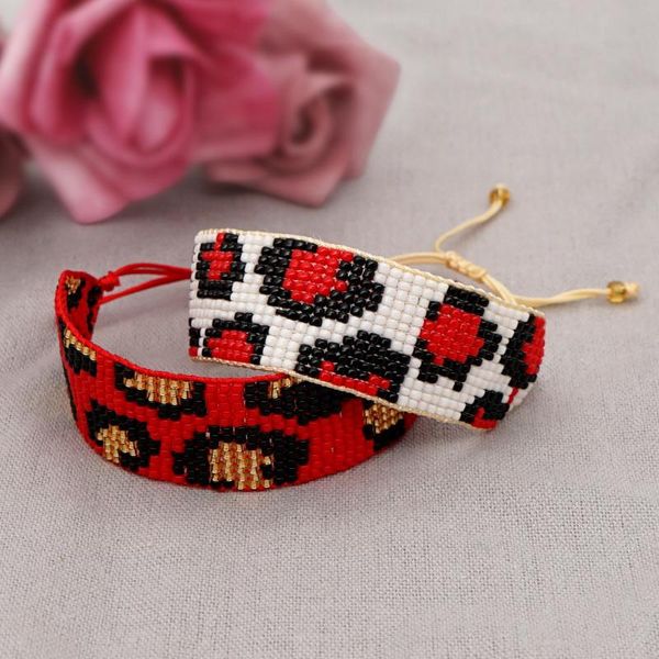 

beaded, strands mgb rice beads hand jewelry retro ethnic style handmade woven leopard print wide bracelet women bracelets woman fashion, Black