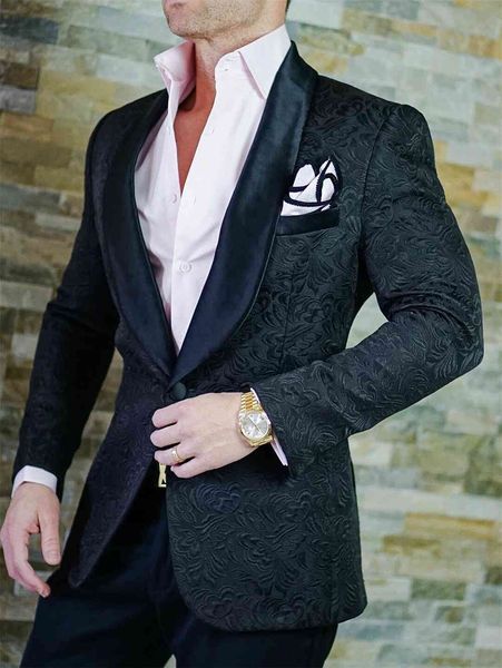 

men's suits & blazers custom made men black pattern groom tuxedos shawl satin lapel groomsmen wedding man 3 pieces ( jacket+pants+, White;black