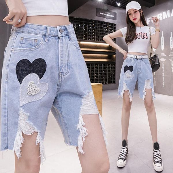 

women's shorts holed denim 2021 summer high waist design fashion wide leg beggars net red super fire, White;black