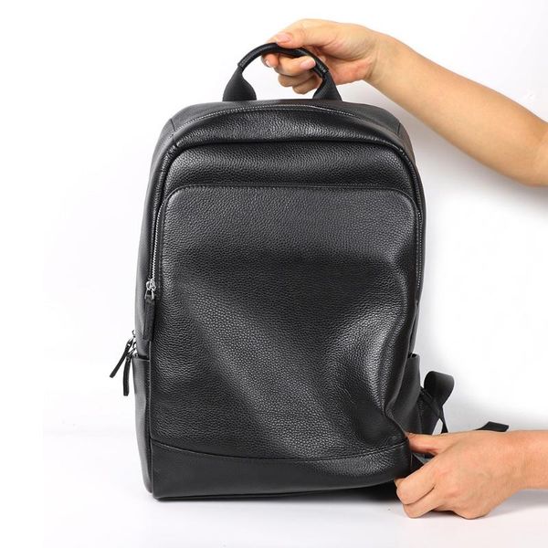 

backpack natural cowskin 100% genuine leather men's large capacity lapback pack 15 15.6 inch mini