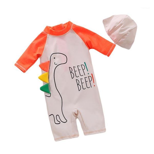 

boy's swimsuit set back zipper cute cartoon animal print playsuit and cap two-piece suit for vacation swimming beach one-pieces, Black