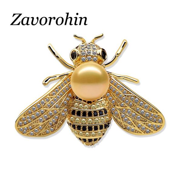 

pins, brooches zavorohin christmas gift luxury full zircon lovely cute honey bee pearl brooch pin fashion ladies costume evening party jewel, Gray