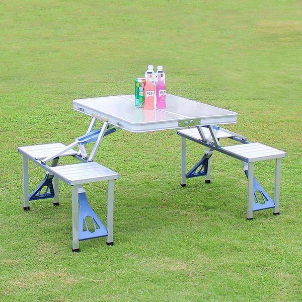

outdoor folding table aluminum alloy one-piece portable stall camping barbecue and chair set camp furniture