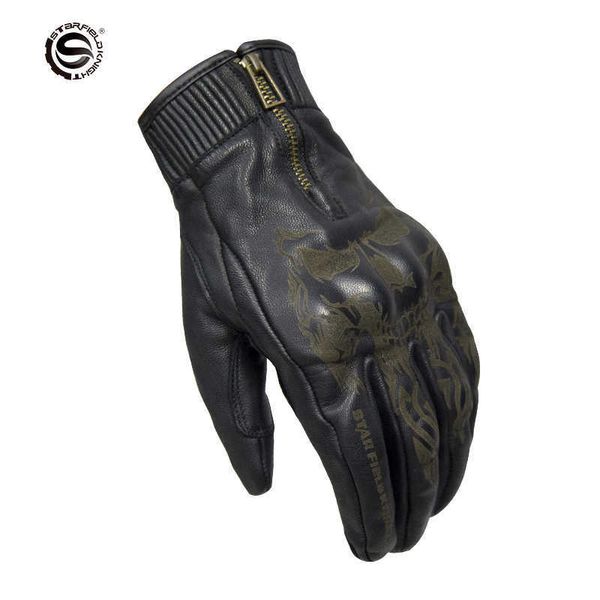 STAR FIELD KNIGHT Motorrad Handschuhe Ziegenleder Reithandschuhe Moto Reiten Vollfinger Reißverschluss Schutz Zubehör H1022