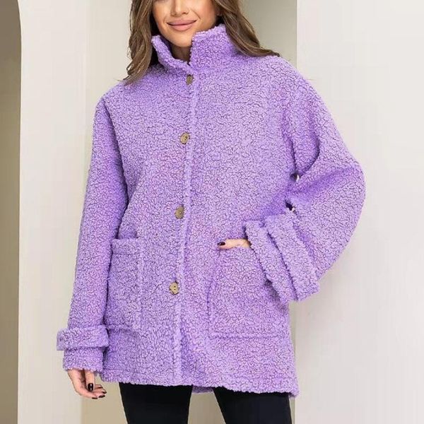 

women's jackets xmax fashion casual turn down collar women elegant pockets long sleeve coats fleece single breasted ladies, Black;brown