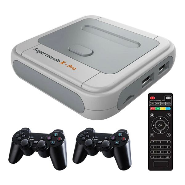 4K HDTV Super Console x Pro S905X HD Saída Mini TV Video Game Player para PSP / PS1 / N64 / DC Jogos Consoles Dual System Built-30000-in 64GB Gaming