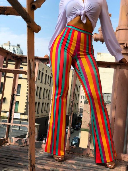 

women's pants & capris flare casual clothes fashion women plus size trousers striped long, Black;white