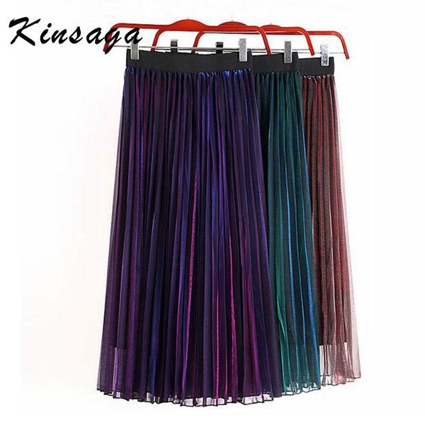 

skirts kinsaga sparkling sequined summer pleated mesh tulle streetwear empire long midi a line metallic color tutu skirt maxi, Black
